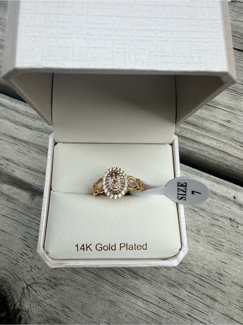 Cynthia Rowley Gold Plated Oval Halo Ring with White Accents
